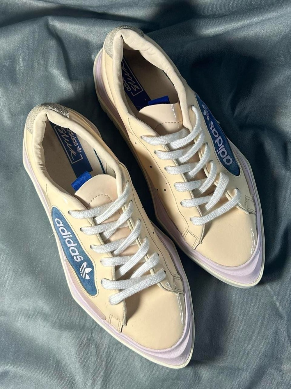 adidas Cream and Blue Platform Low-Top Sneakers